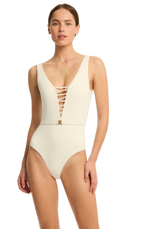 Sea Level Lattice One-piece Swimsuit In Coconut