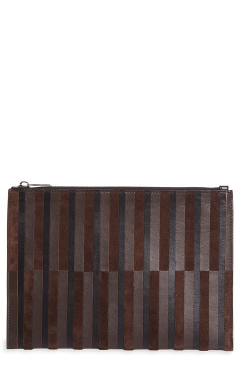 Stripe Zip Leather Pouch