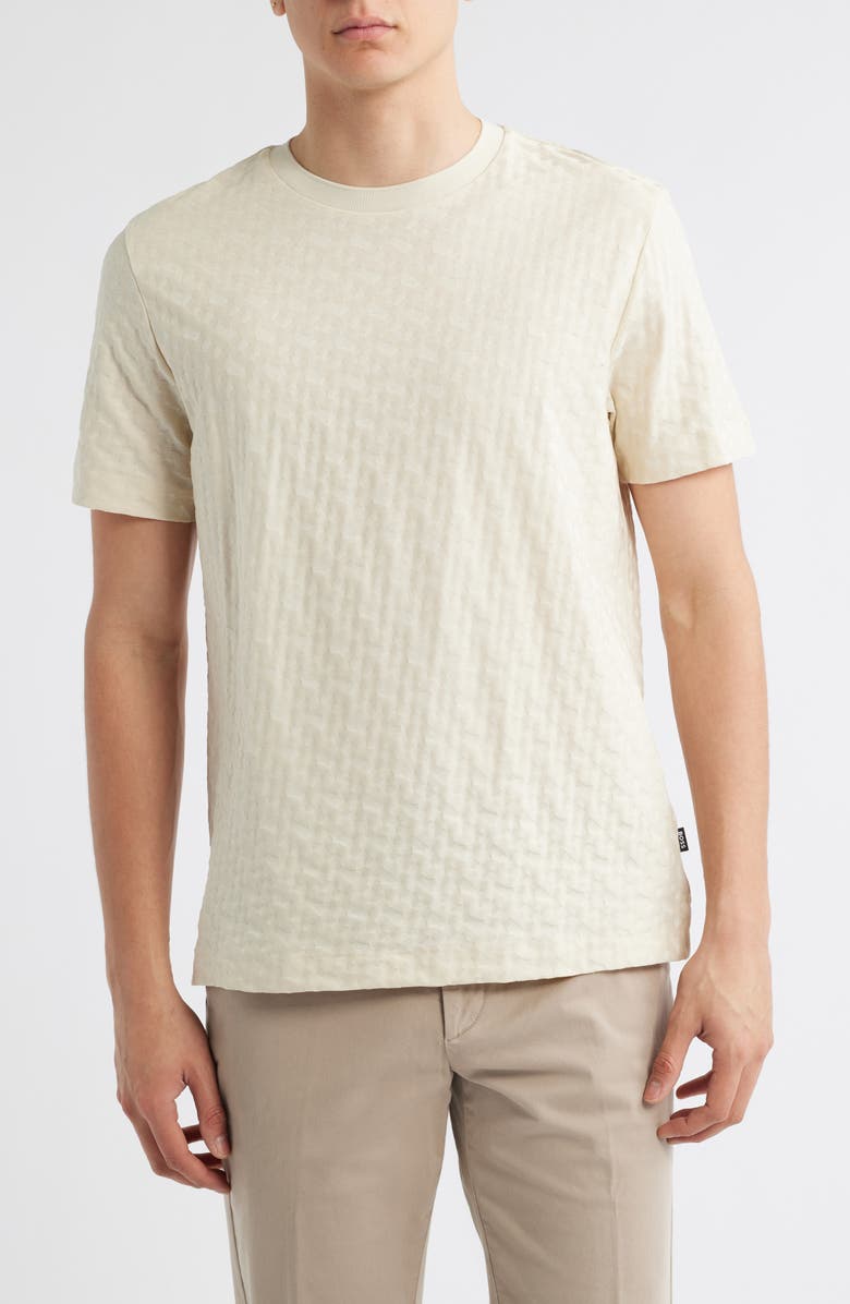 BOSS Thompson Logo Jacquard Cotton T-Shirt, Main, color, Open White