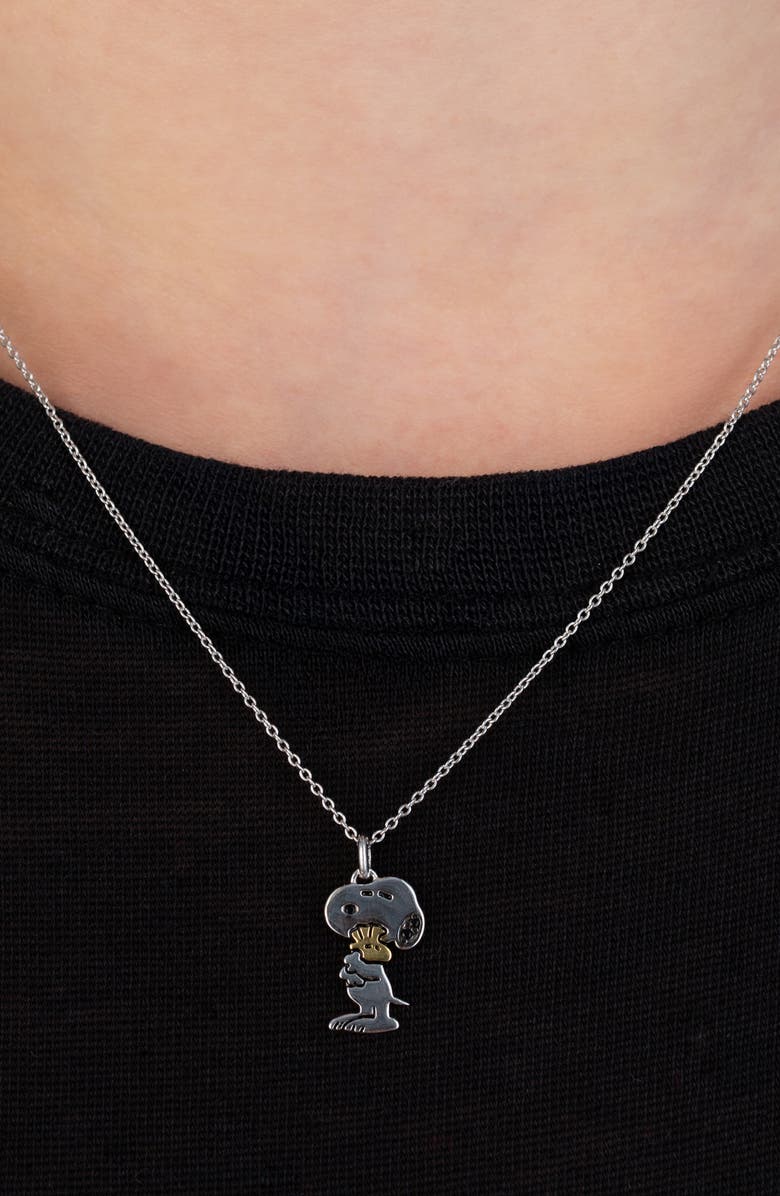 Crislu x Peanuts Snoopy Hugs Pendant Necklace, Alternate, color, Pure Platinum / Clear Stone