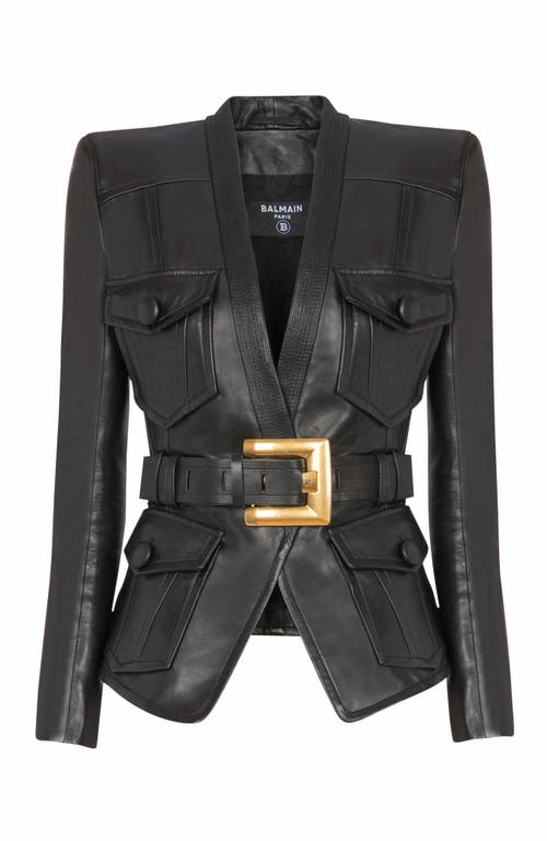 Balmain Belted 4 Pokets Fitted Lambskin Jacket Clothing In Black