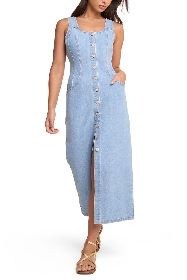 Quays Denim Button-Up Midi Dress, Alternate, color, BLUE