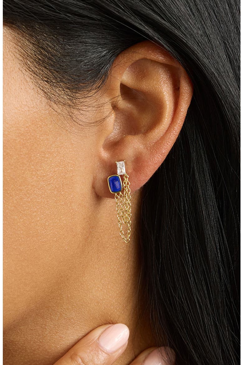 Stone and Cubic Zirconia Chain Drop Earrings, Alternate, color, GOLD