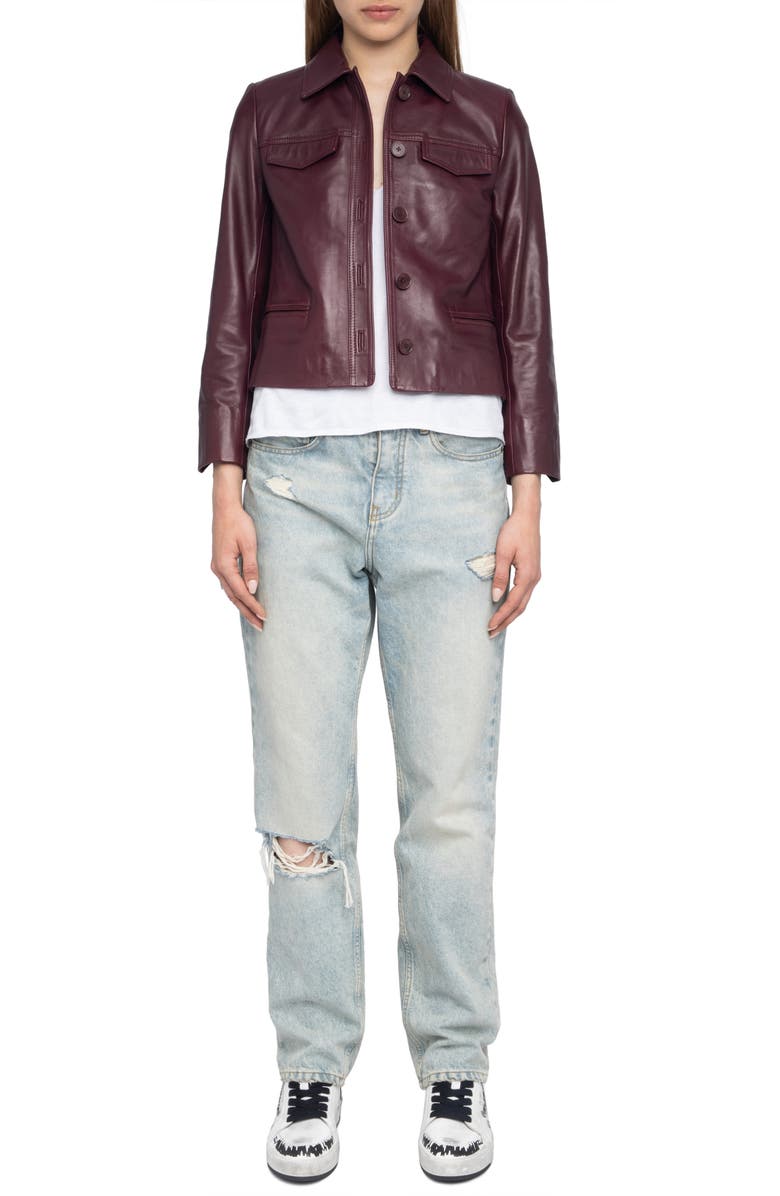 Zadig & Voltaire Liam Leather Jacket, Alternate, color, Burgundy