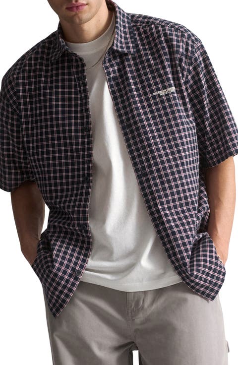 Checkered Short Sleeve Cotton Button-Up Shirt