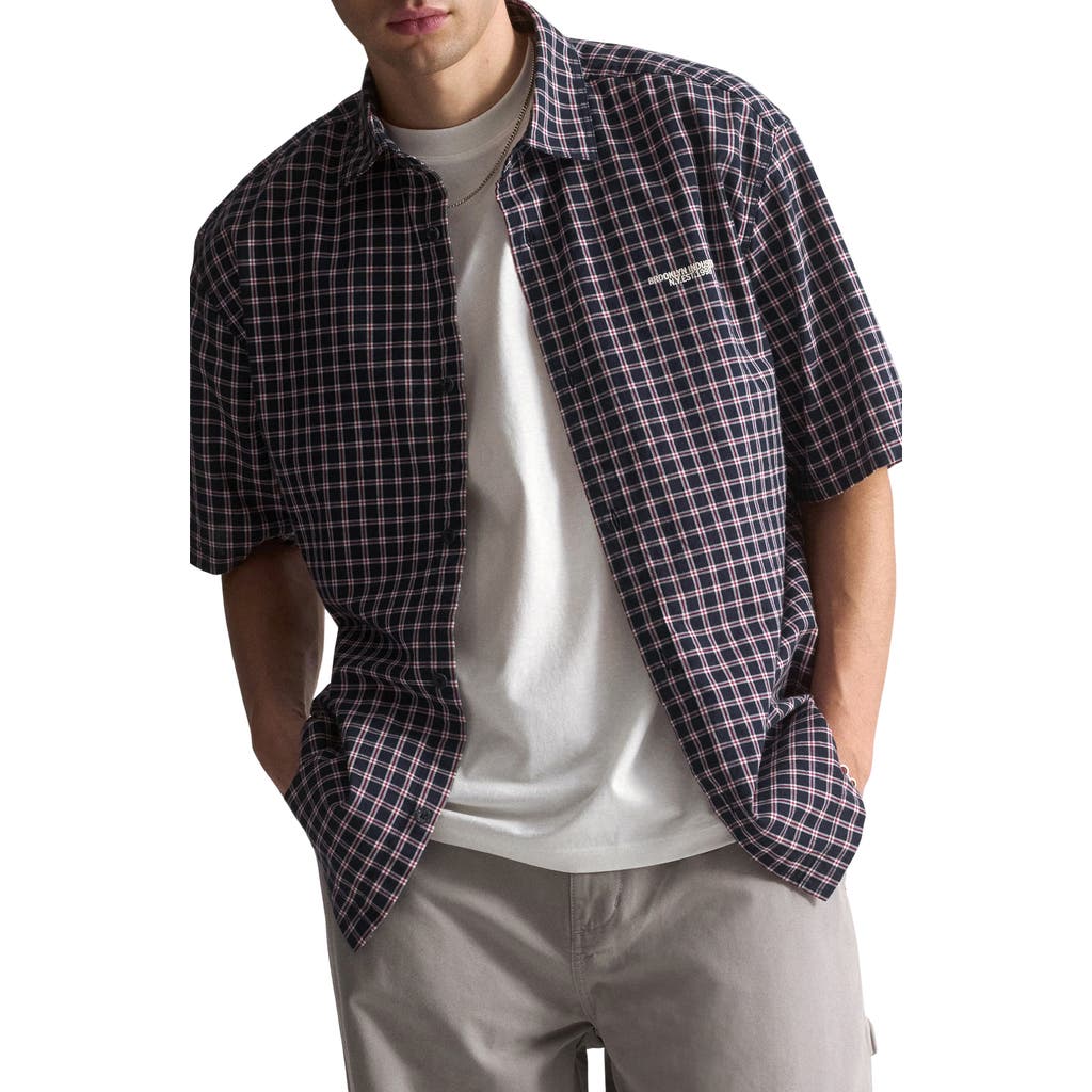 Brooklyn Industries Checkered Short Sleeve Cotton Button-up Shirt In Brown
