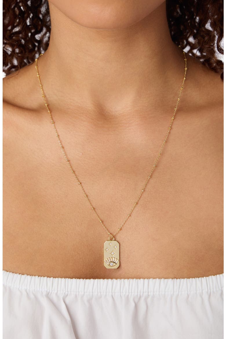 Pavé Cubic Zirconia Evil Eye Tag Pendant Necklace, Alternate, color, GOLD