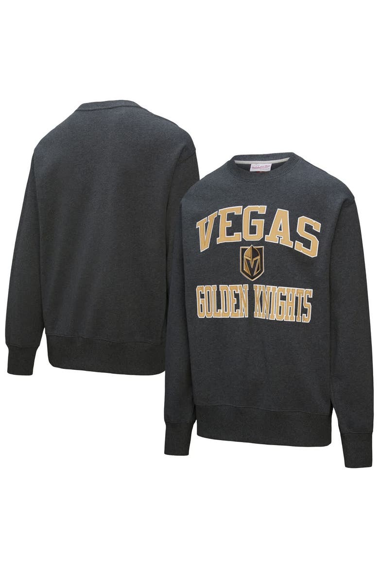 Men's Mitchell & Ness Black Vegas Golden Knights Playoff Win Fleece Pullover Sweatshirt, Alternate, color, Charcoal
