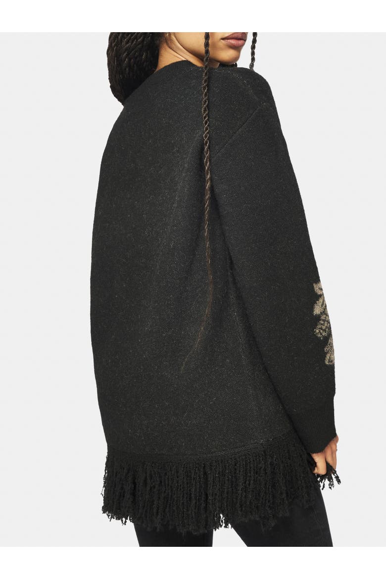 Dia Fringe Hem Jacquard Knit Sweater, Alternate, color, Black