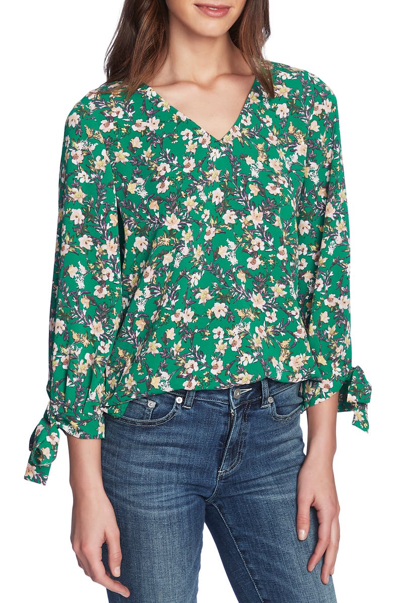 CeCe Botanic Charm Floral Tie Sleeve Blouse, Main, color, 