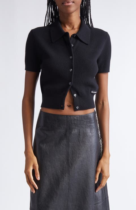 Logo Short Sleeve Wool Crop Cardigan