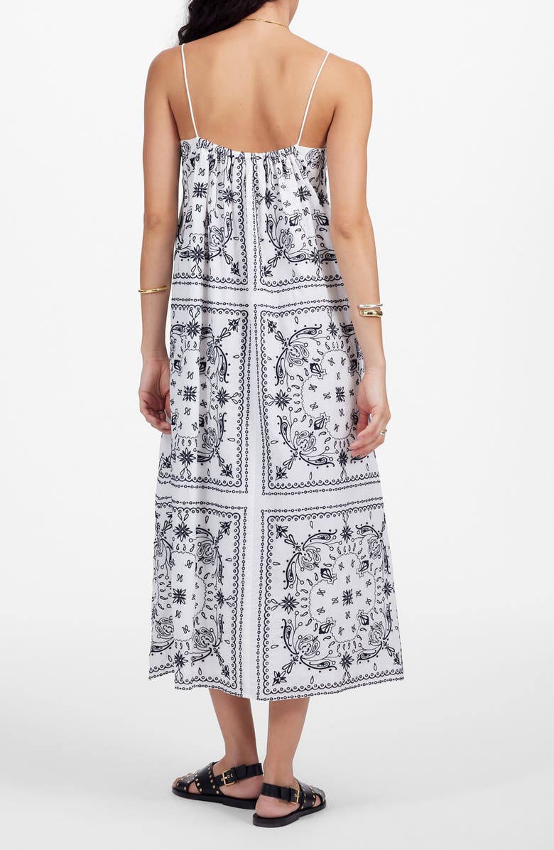 Madewell Embroidered Deep V-Neck Midi Dress in Bandana, Alternate, color, White Dark Navy Emb