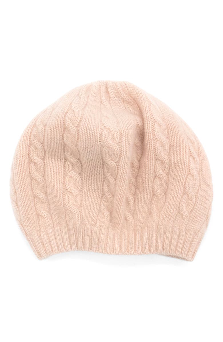 Portolano Cable Knit Cashmere Beret, Main, color, Rose Coral
