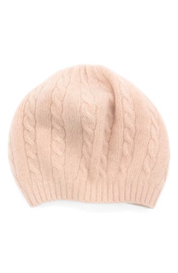 Portolano Cable Knit Cashmere Beret In Pink