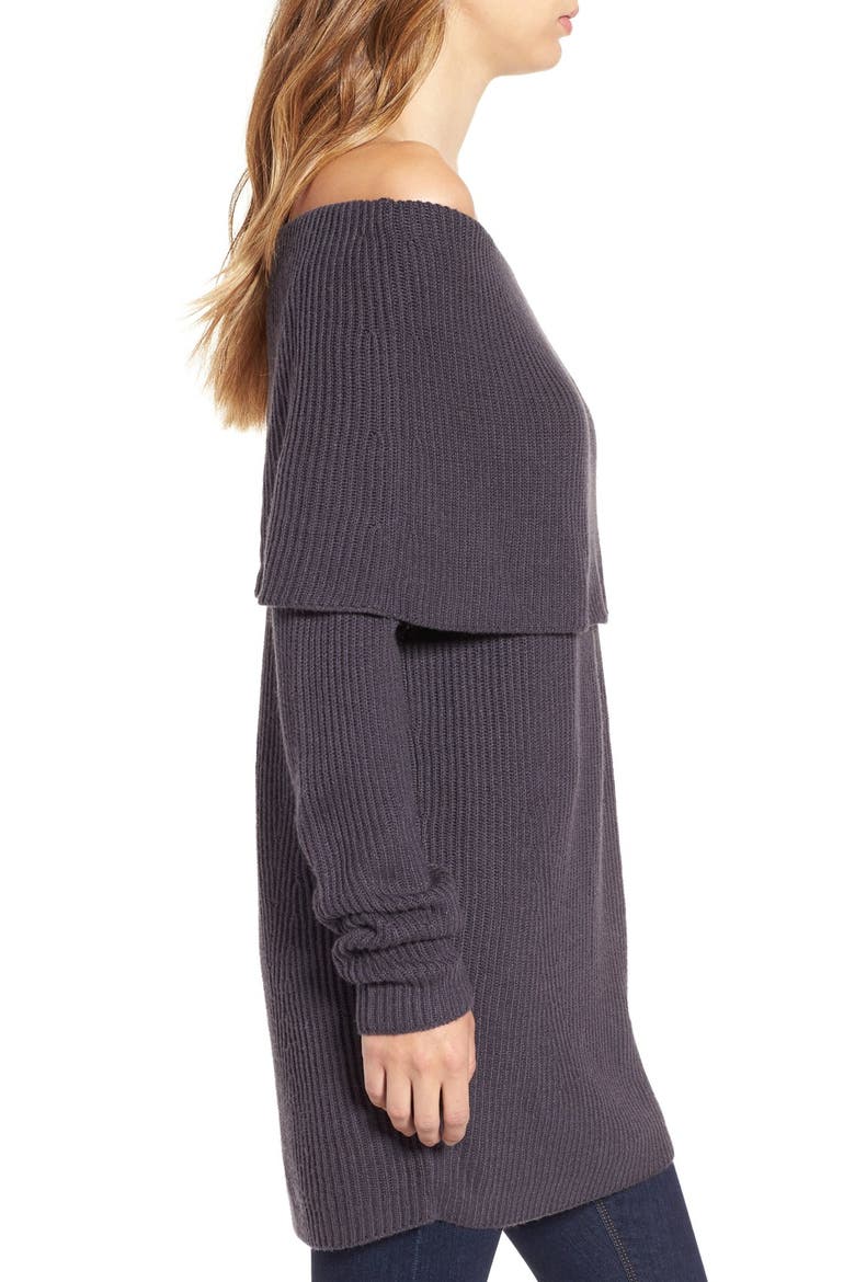 Off the Shoulder Knit Sweater, Alternate, color, GREY METEOR
