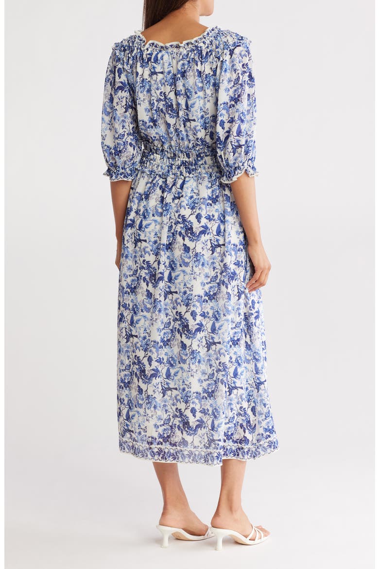 Floral Balloon Sleeve Georgette Maxi Dress, Alternate, color, CREAM/ BLUE LUSH GRDN TOILE