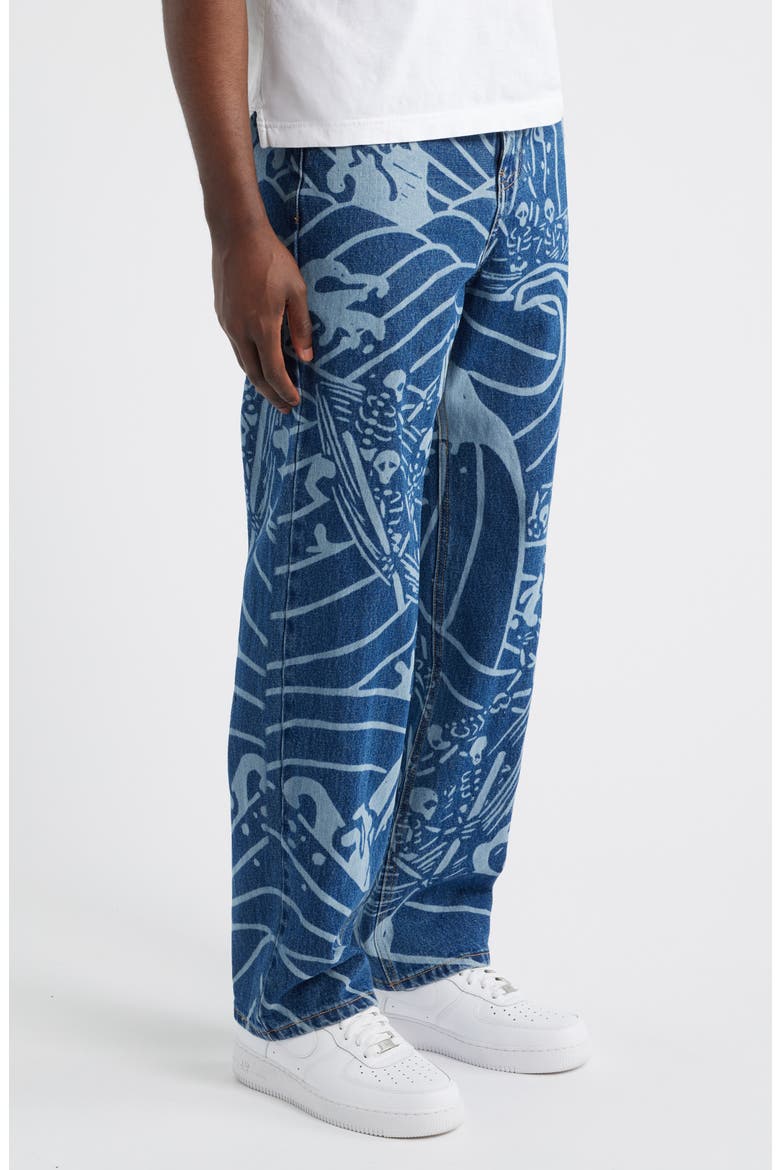 High Tide Laser Print Straight Leg Jeans, Alternate, color, BLUE