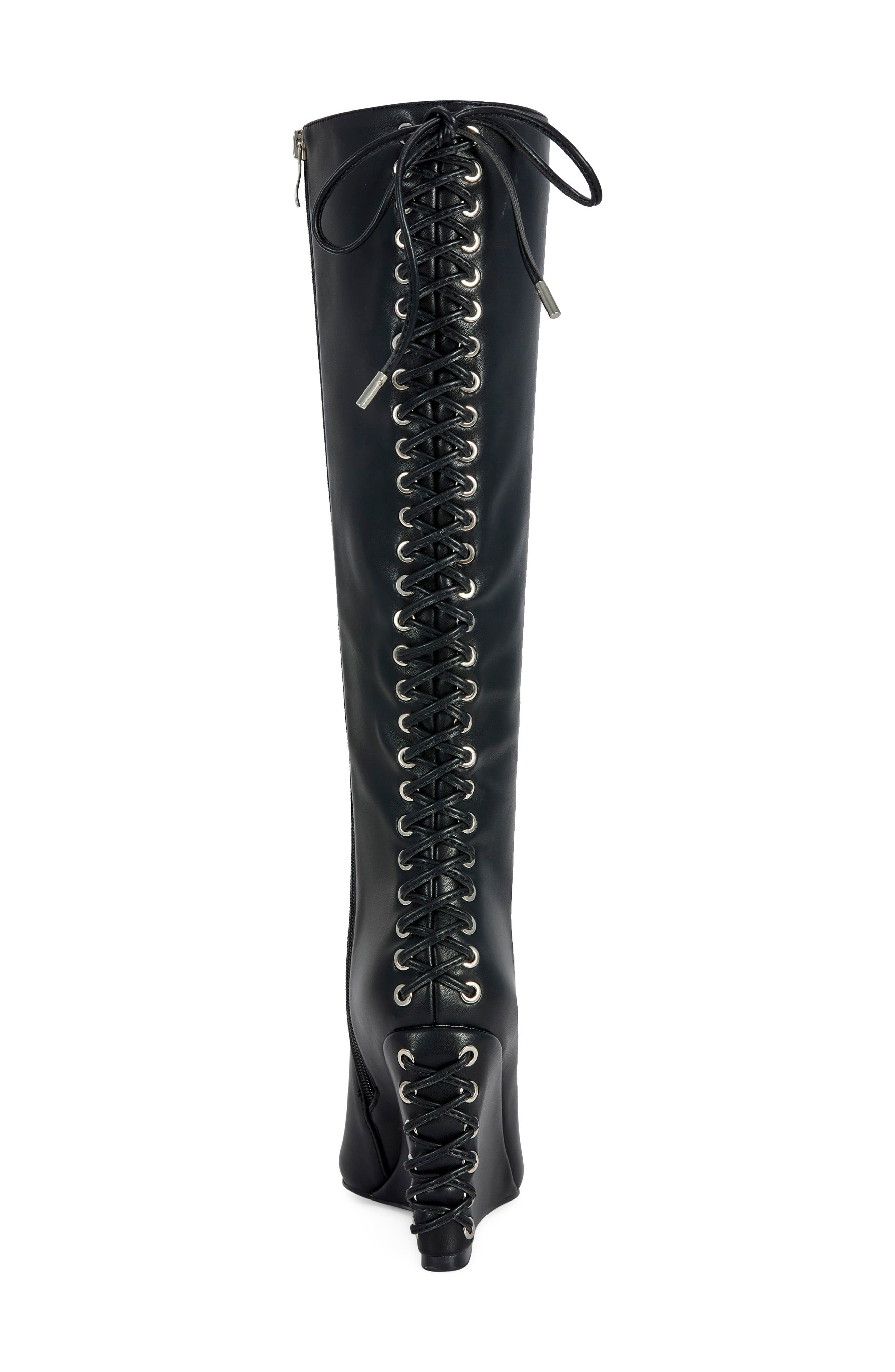 Thaumus Pointed Toe Knee High Wedge Boot, Alternate, color, BLACK