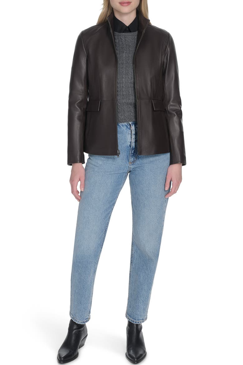 Wing Collar Leather Jacket, Alternate, color, DK ESPRESS