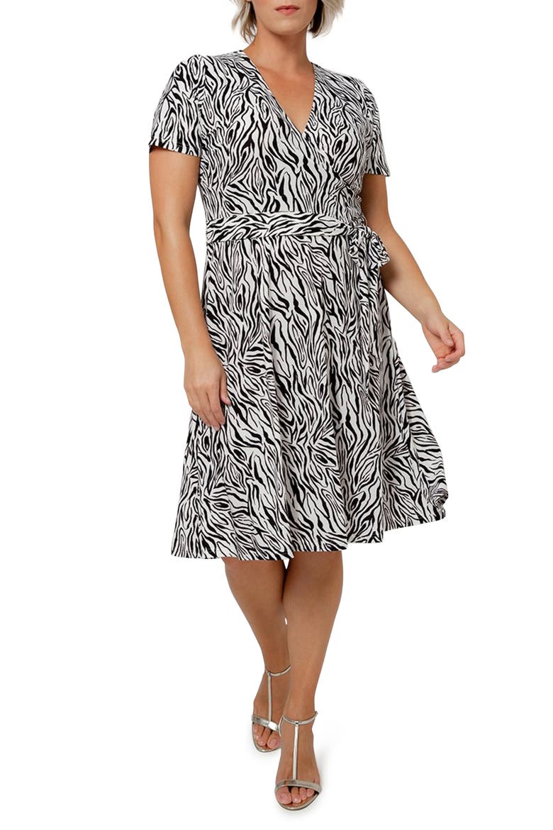 Perfect Wrap Midi Dress, Main, color, WZBB - WOODGRAIN ZEBRA
