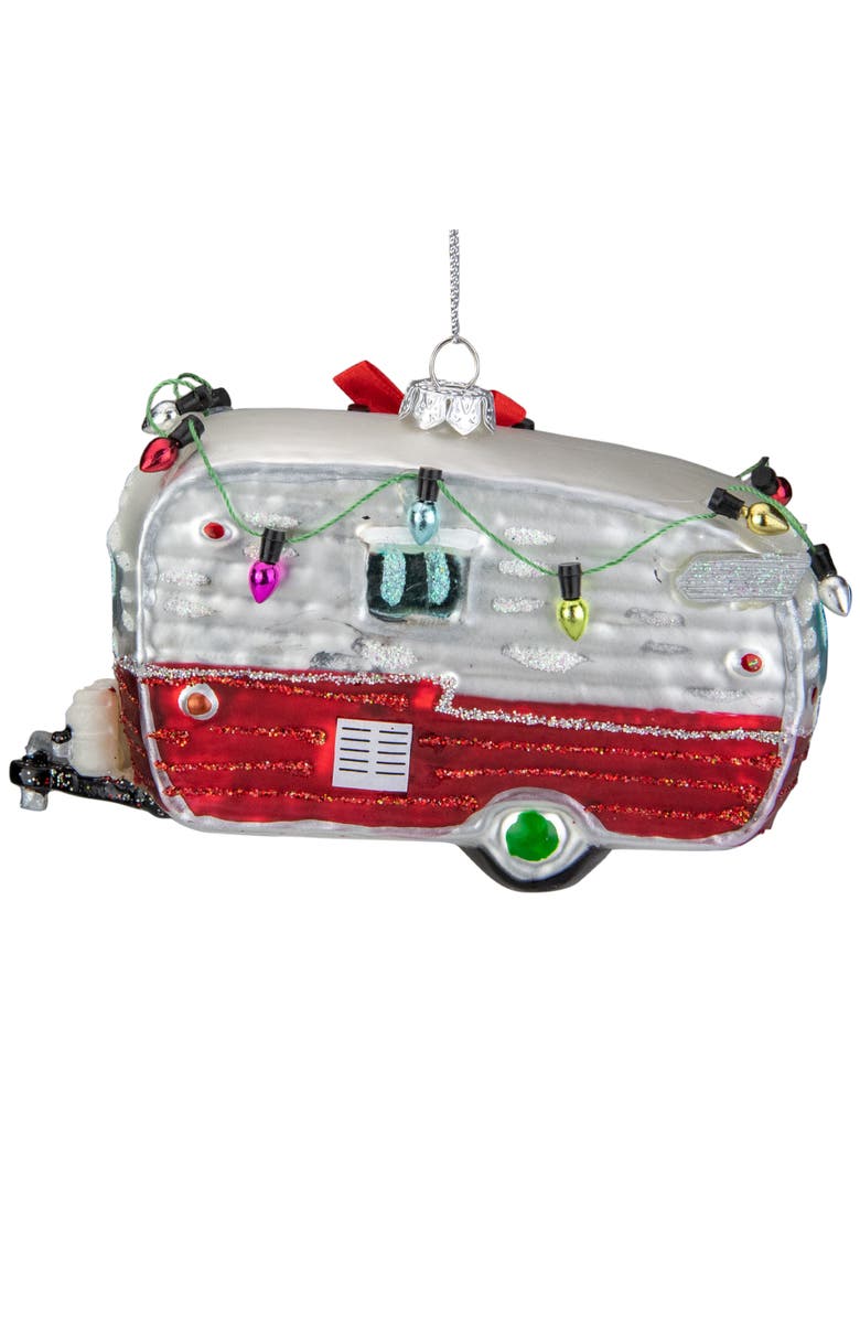 Northlight Vintage Camper Glass Christmas Ornament - 5" - Red and Silver, Alternate, color, 