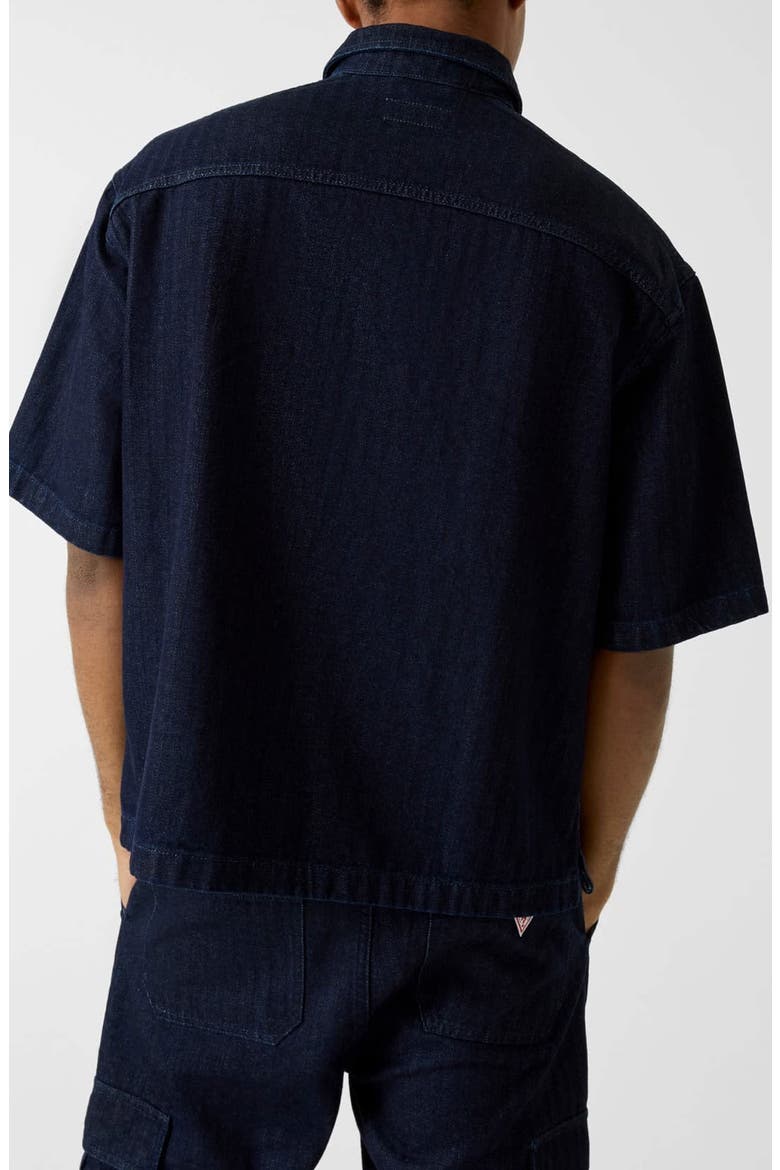 Short Sleeve Oversize Crop Denim Button-Up Shirt, Alternate, color, BLUE