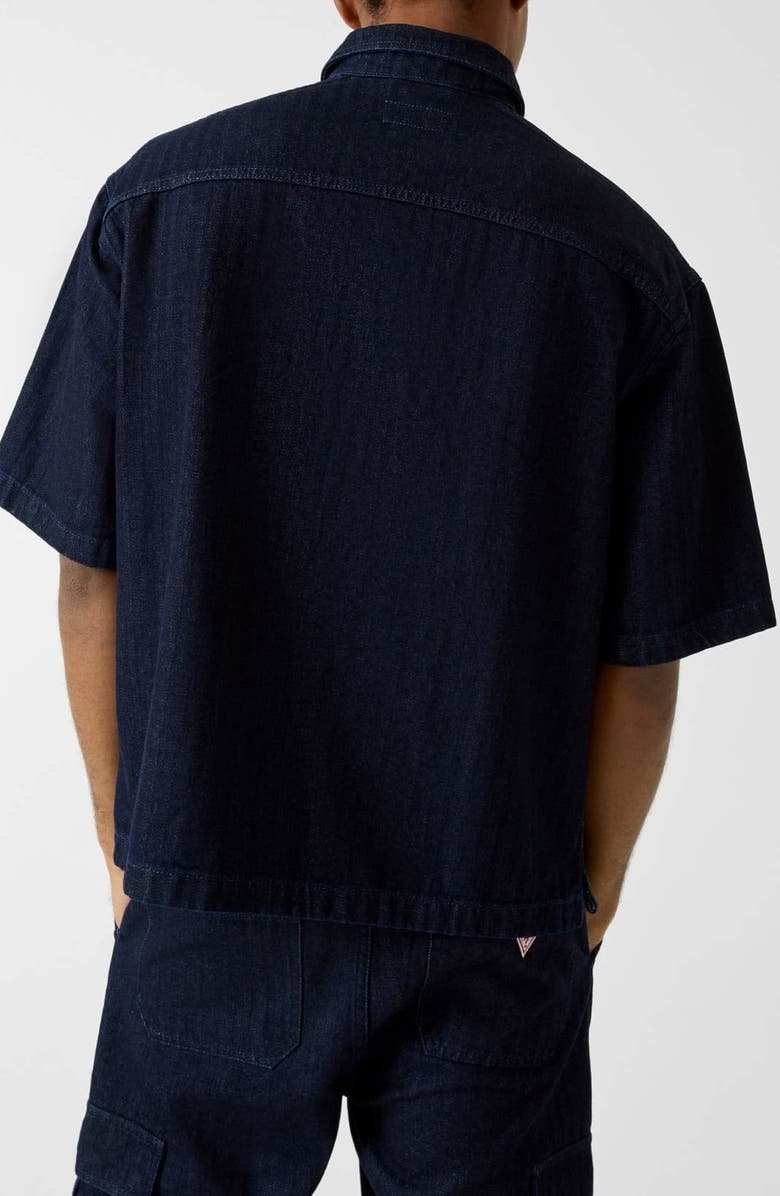 GUESS JEANS Short Sleeve Oversize Crop Denim Button-Up Shirt, Alternate, color, Blue