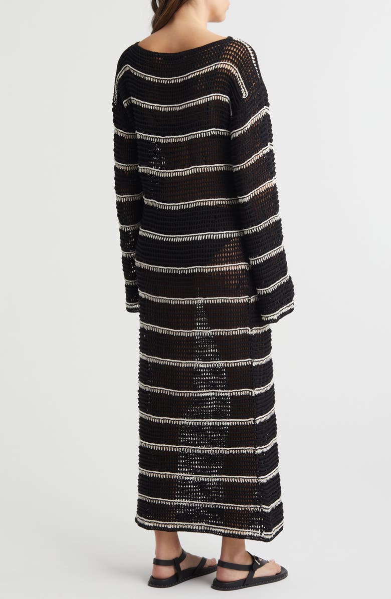 Faithfull the Brand Jesolo Stripe Long Sleeve Open Stitch Cotton Sweater Dress, Alternate, color, 