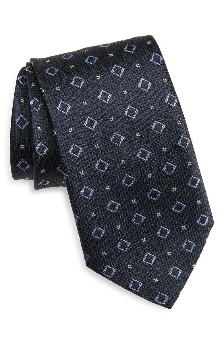 BOSS Geometric Pattern Silk Tie, Main, color, Dark Blue