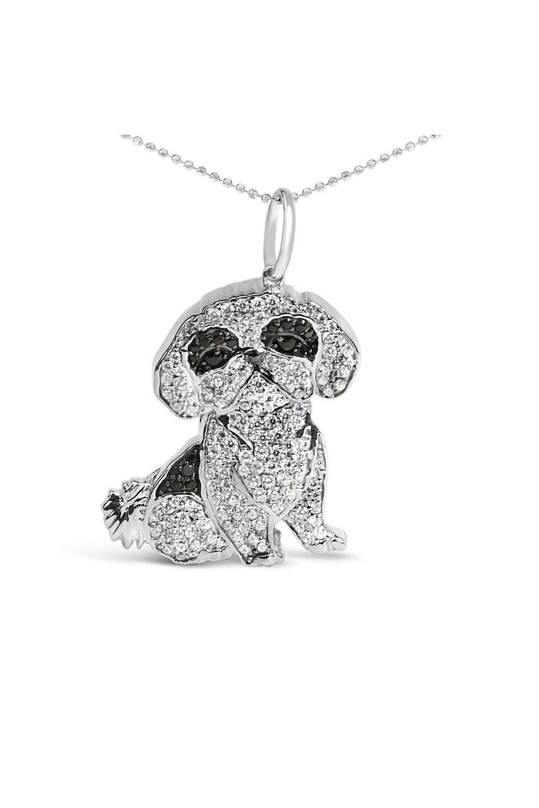 Silver 1 1/4 Cttw Diamond Shih Tzu Dog Pendant Necklace 18 inch, Main, color, White