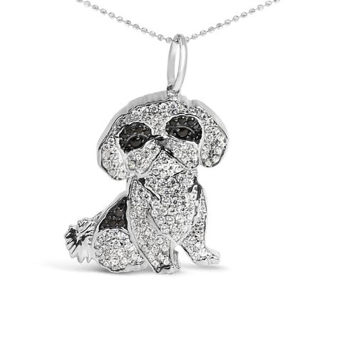 Silver 1 1/4 Cttw Diamond Shih Tzu Dog Pendant Necklace 18 inch