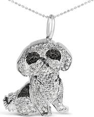 Haus of Brilliance Silver 1 1/4 Cttw Diamond Shih Tzu Dog Pendant Necklace 18 inch