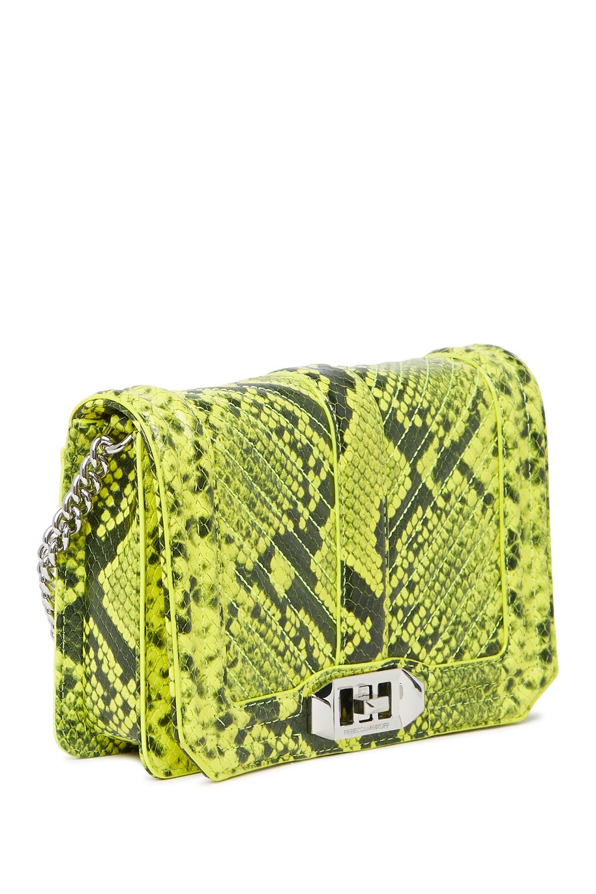 Chevron Quilted Snake Print Crossbody Bag, Alternate, color, NEON YELLOW