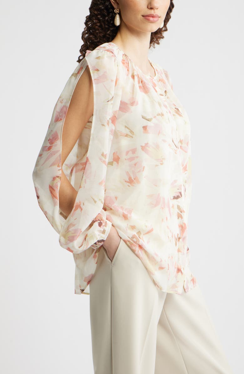 Nordstrom Split Sleeve Top, Alternate, color, Ivory-Pink Canvas Bloom