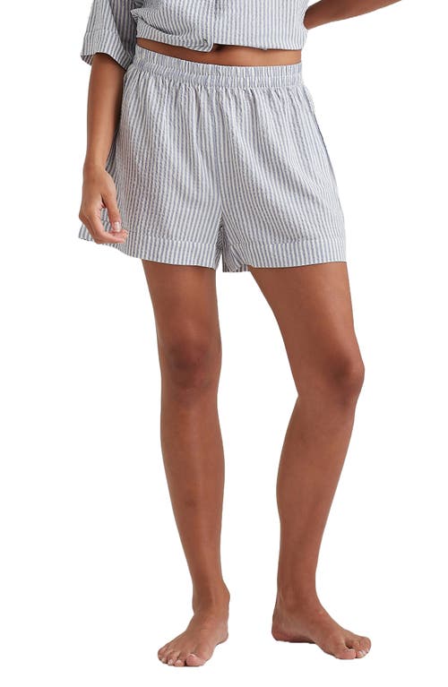 Papinelle Sabine Stripe Seersucker Pajama Shorts in White /French Blue 