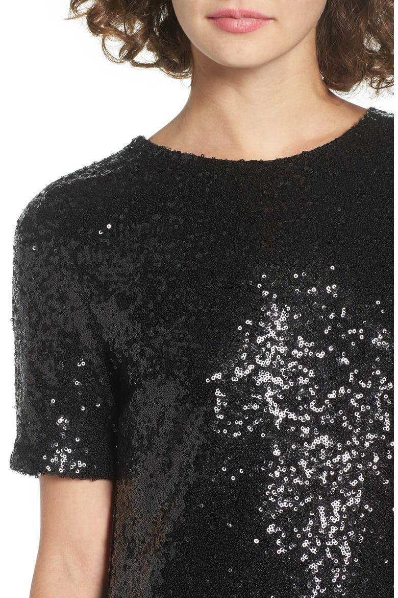Sequin T-Shirt Dress, Alternate, color, BLACK