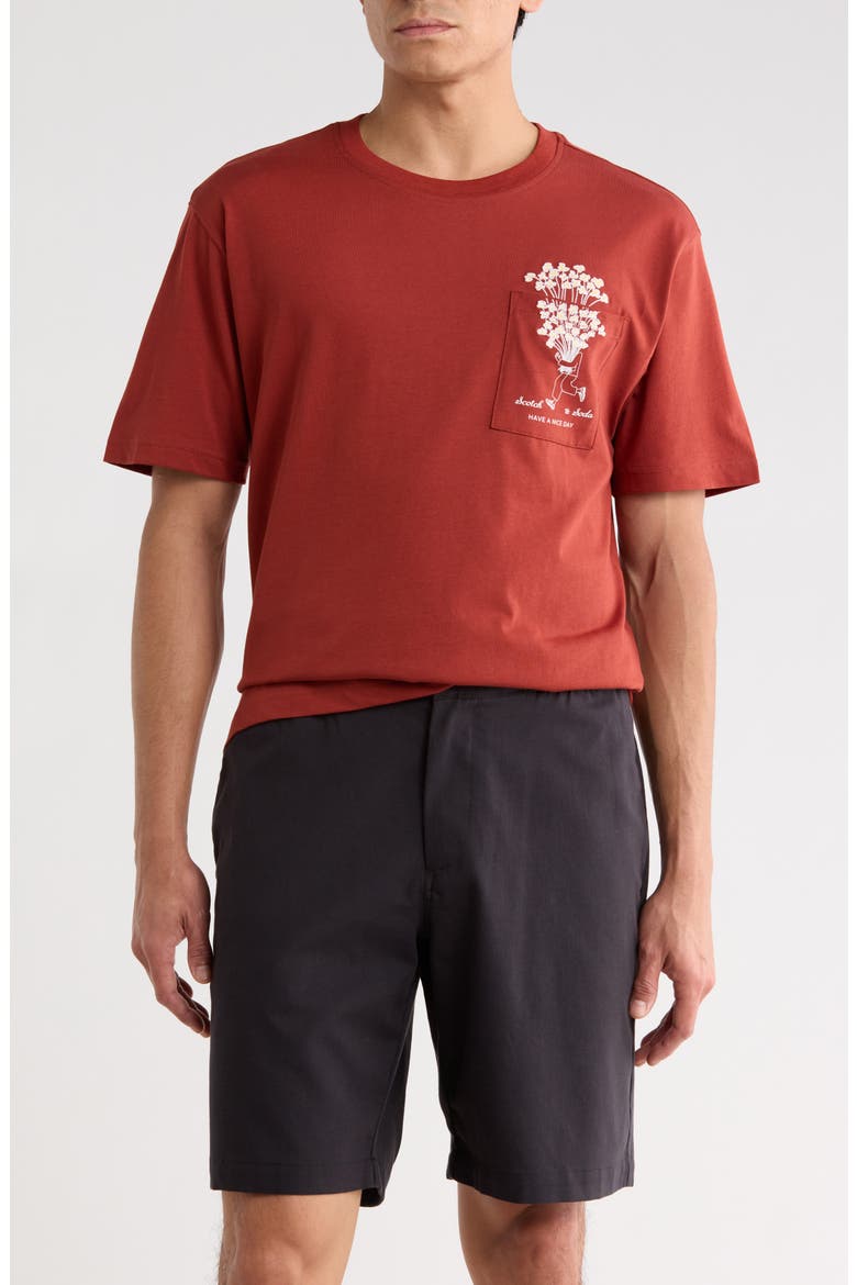 Flower Pocket Graphic T-Shirt, Main, color, BURNT HENNA