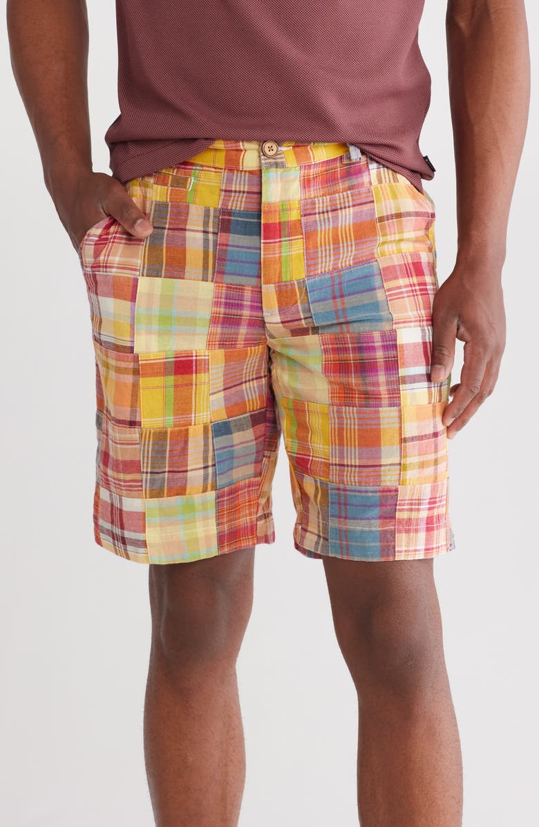 Vintage 1946 Acid Wash Patchwork Madras Plaid Shorts, Main, color, 