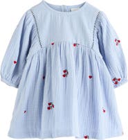 NEXT Embroidered Long Sleeve Cotton Gauze Dress