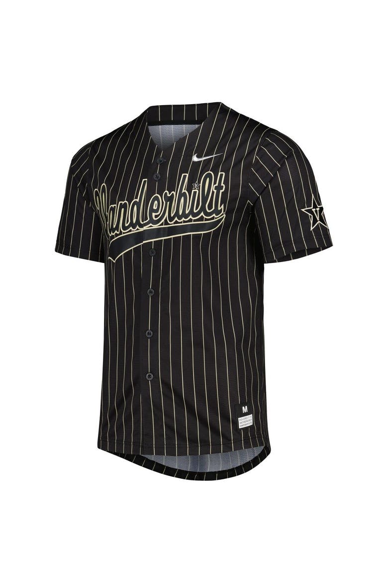Men's Nike Black/Gold Vanderbilt Commodores Pinstripe Replica Full-Button Baseball Jersey, Alternate, color, Black