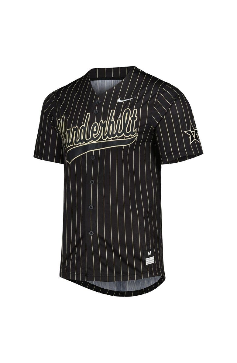 Nike Men's Nike Black/Gold Vanderbilt Commodores Pinstripe Replica Full-Button Baseball Jersey, Alternate, color, Black