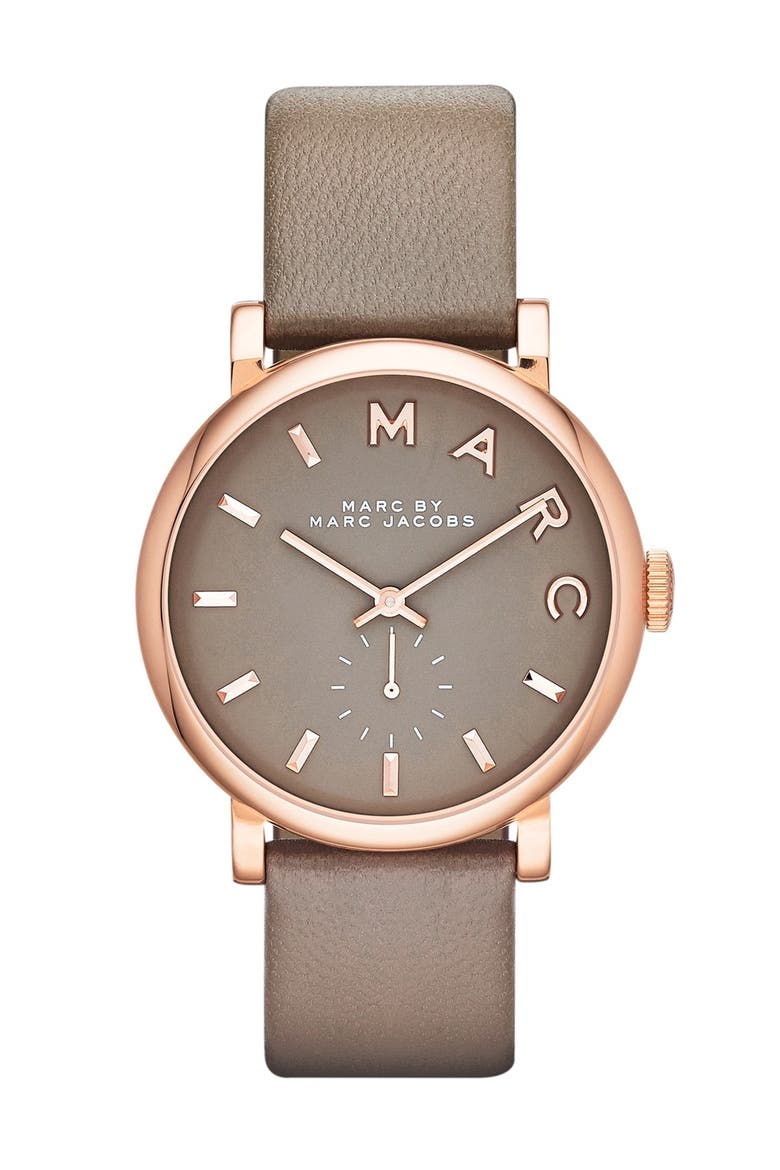 'Baker' Leather Strap Watch, 37mm, Main, color, GREY/ ROSE GOLD