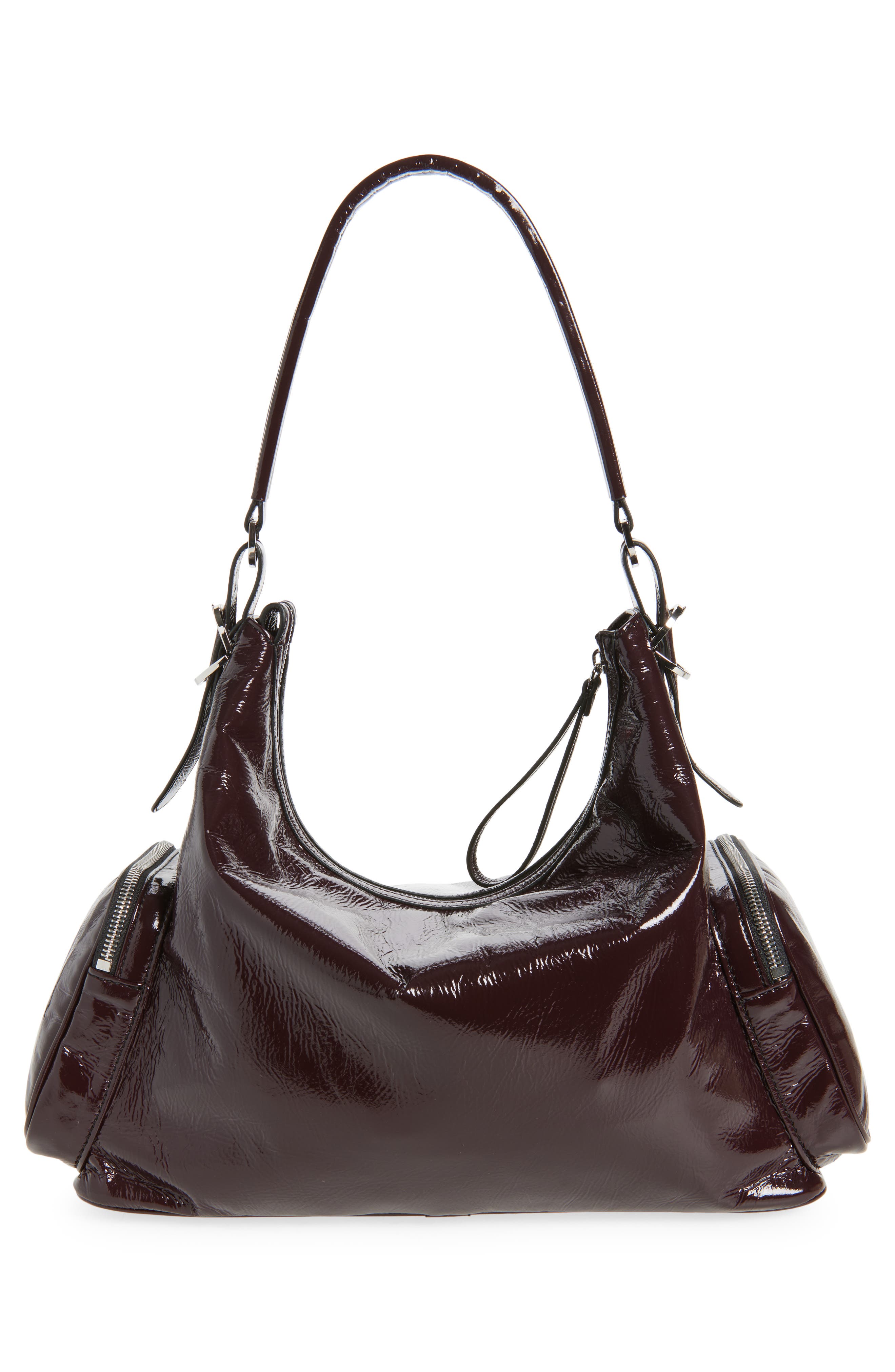 Stella McCartney Dartmoor Crinkled Patent Faux Leather Shoulder Bag, Alternate, color, Shiraz