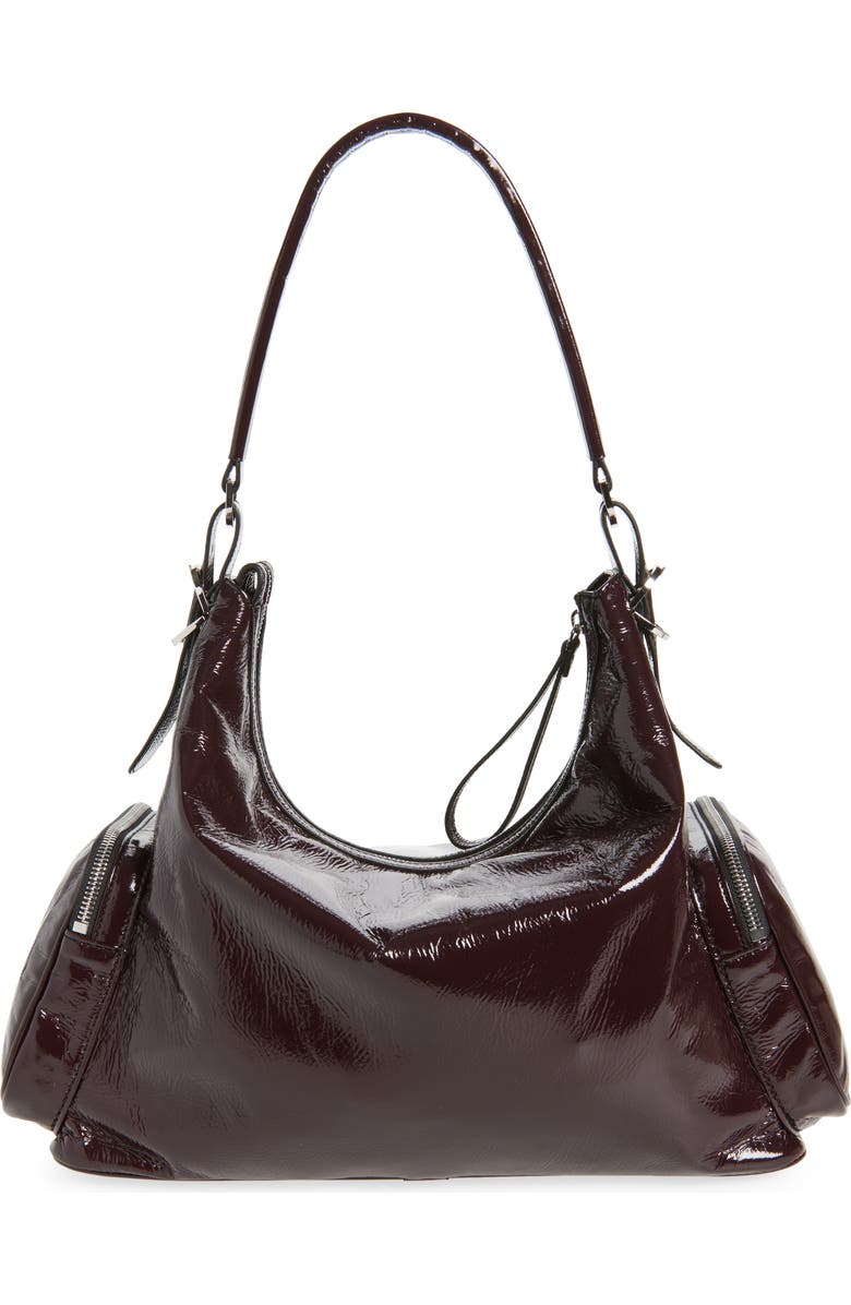 Stella McCartney Dartmoor Crinkled Patent Faux Leather Shoulder Bag, Alternate, color, Shiraz