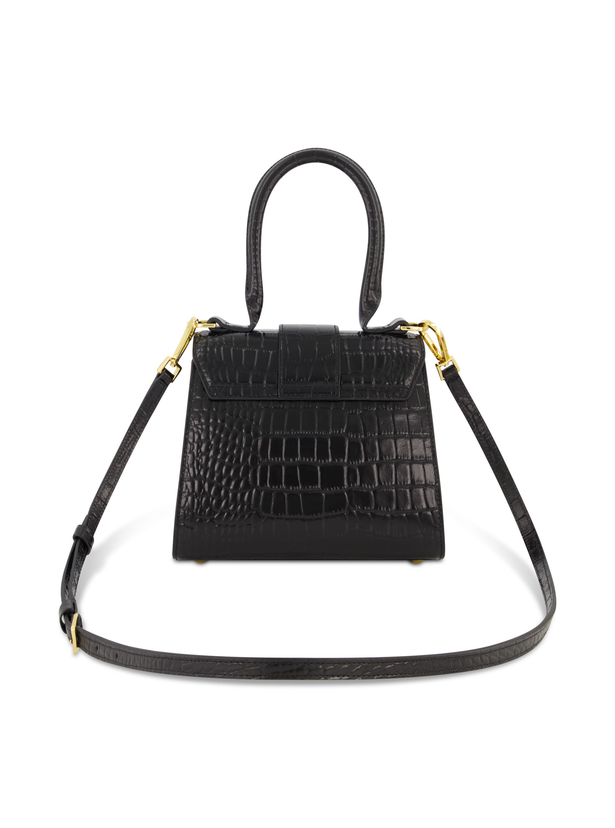 Mac Duggal Crocodile Leather Buckle Detail Mini Handbag, Alternate, color, Black