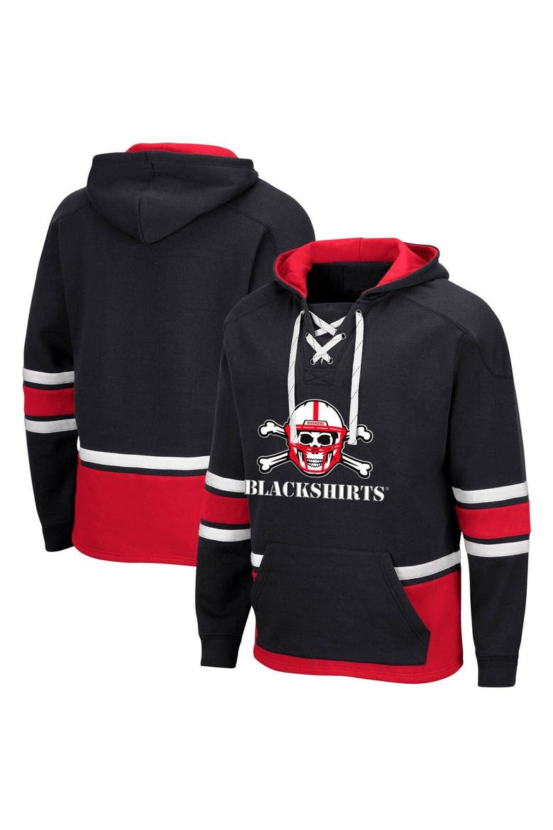 Men's Colosseum Black Nebraska Huskers Lace Up 3.0 Pullover Hoodie, Main, color, Black