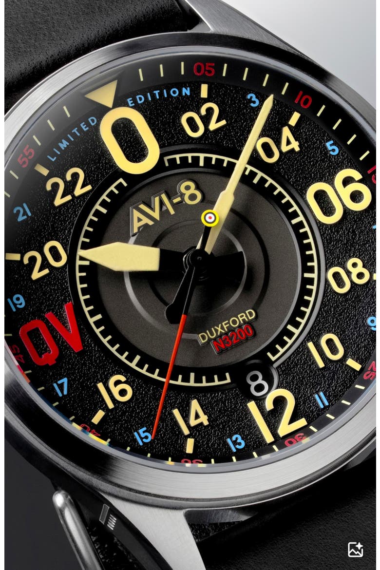 x Imperial War Museums Spitfire N3200 Automatic Leather Strap Watch, 42mm, Alternate, color, BLACK