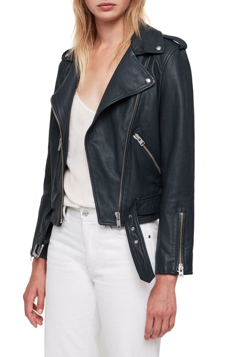 AllSaints Balfern Leather Biker Jacket, Alternate, color, 
