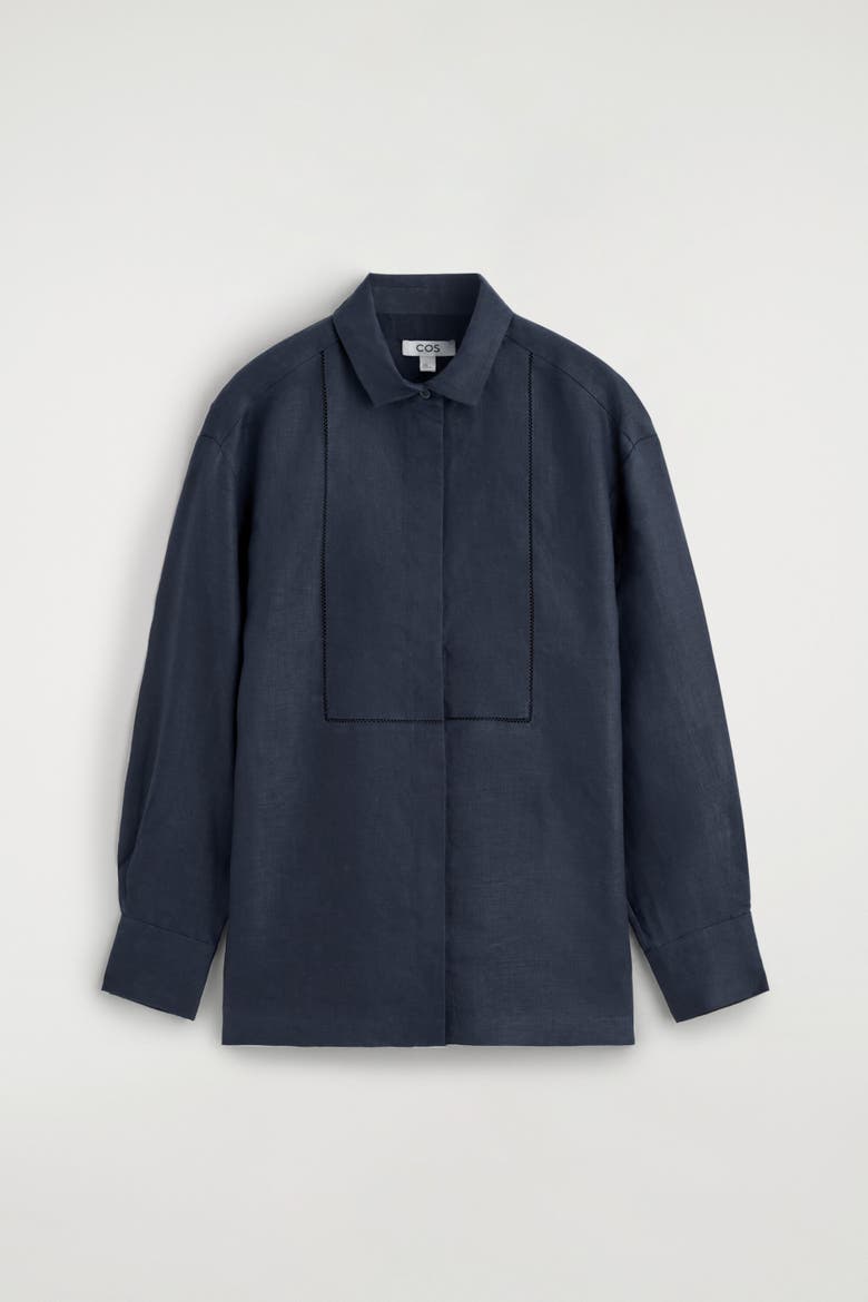 Embroidered-detail Linen Shirt, Alternate, color, NAVY