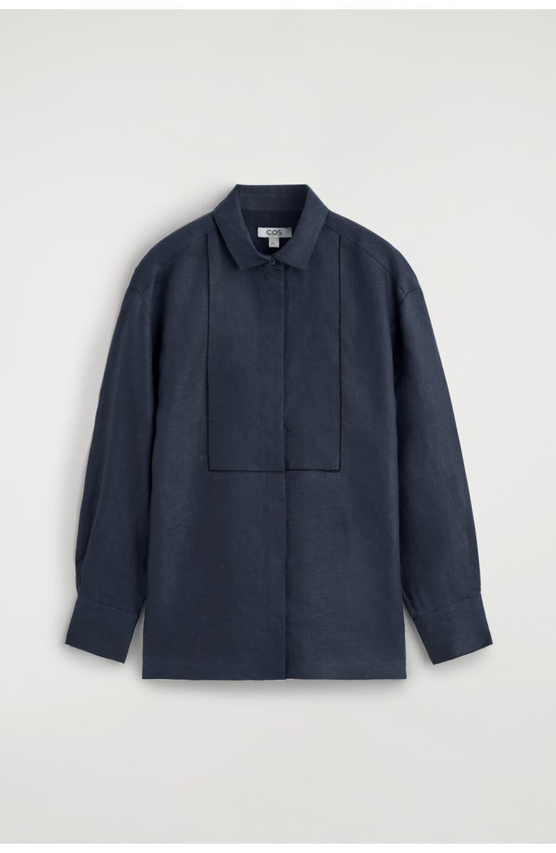 COS Embroidered-detail Linen Shirt, Alternate, color, Navy